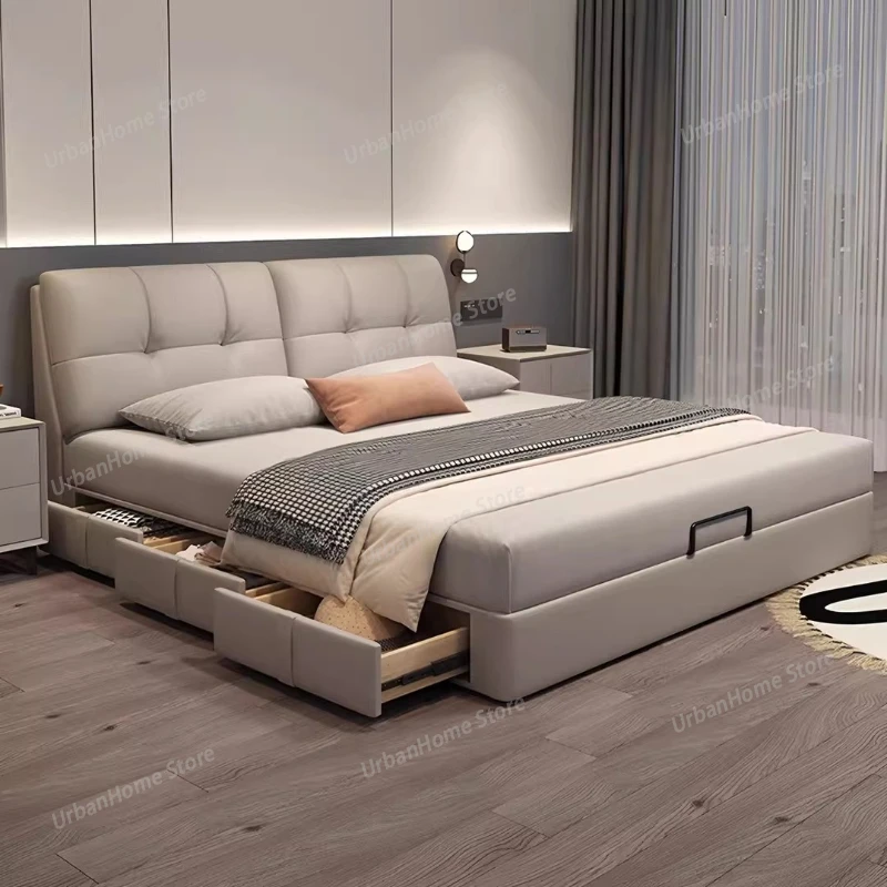 

Minimalist Simple Bed Double Luxury Single Bedroom Multifunctional Bed Modern Headboards Letto Matrimoniale Unique Furniture