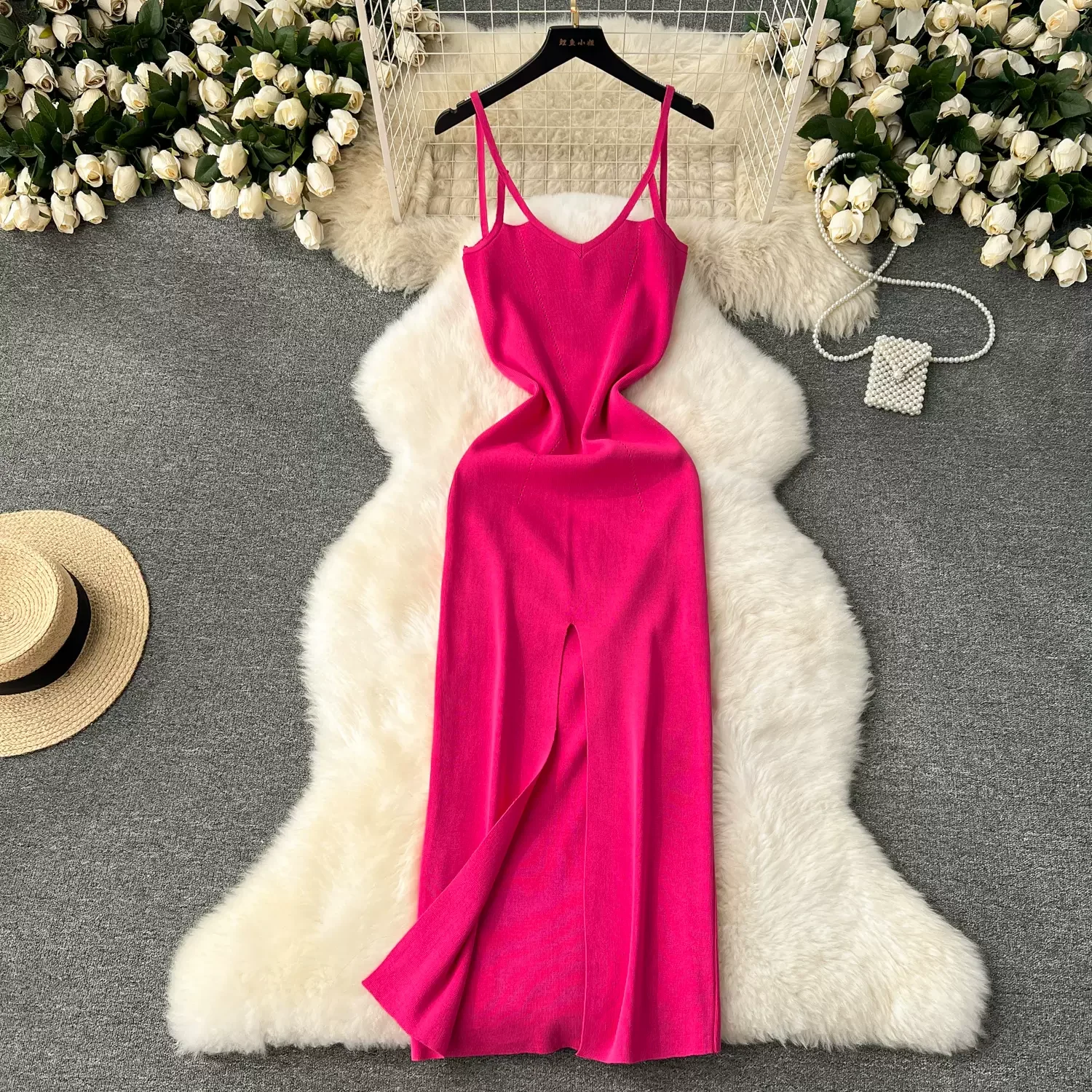 Sommer stricken sexy Riemen Kleid Frauen solide geteilte elatische Taille Bodycon Sommerkleid weiblichen Strand rücken frei Maxi langes Kleid
