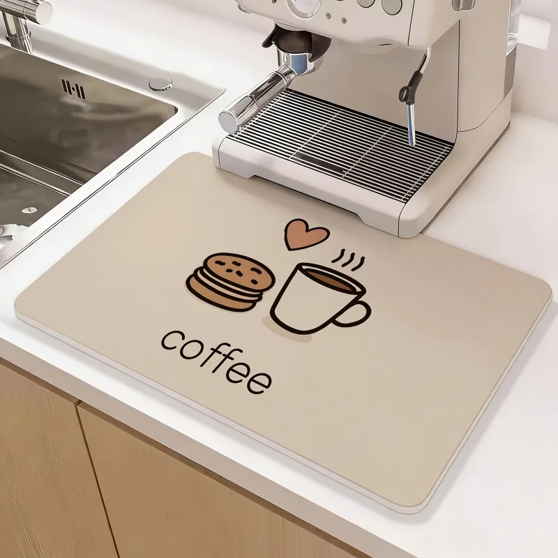 Drying Mat But First Coffee Letter Cup Bean Print Tableware Drain Pad for Coffee Machine Countertop