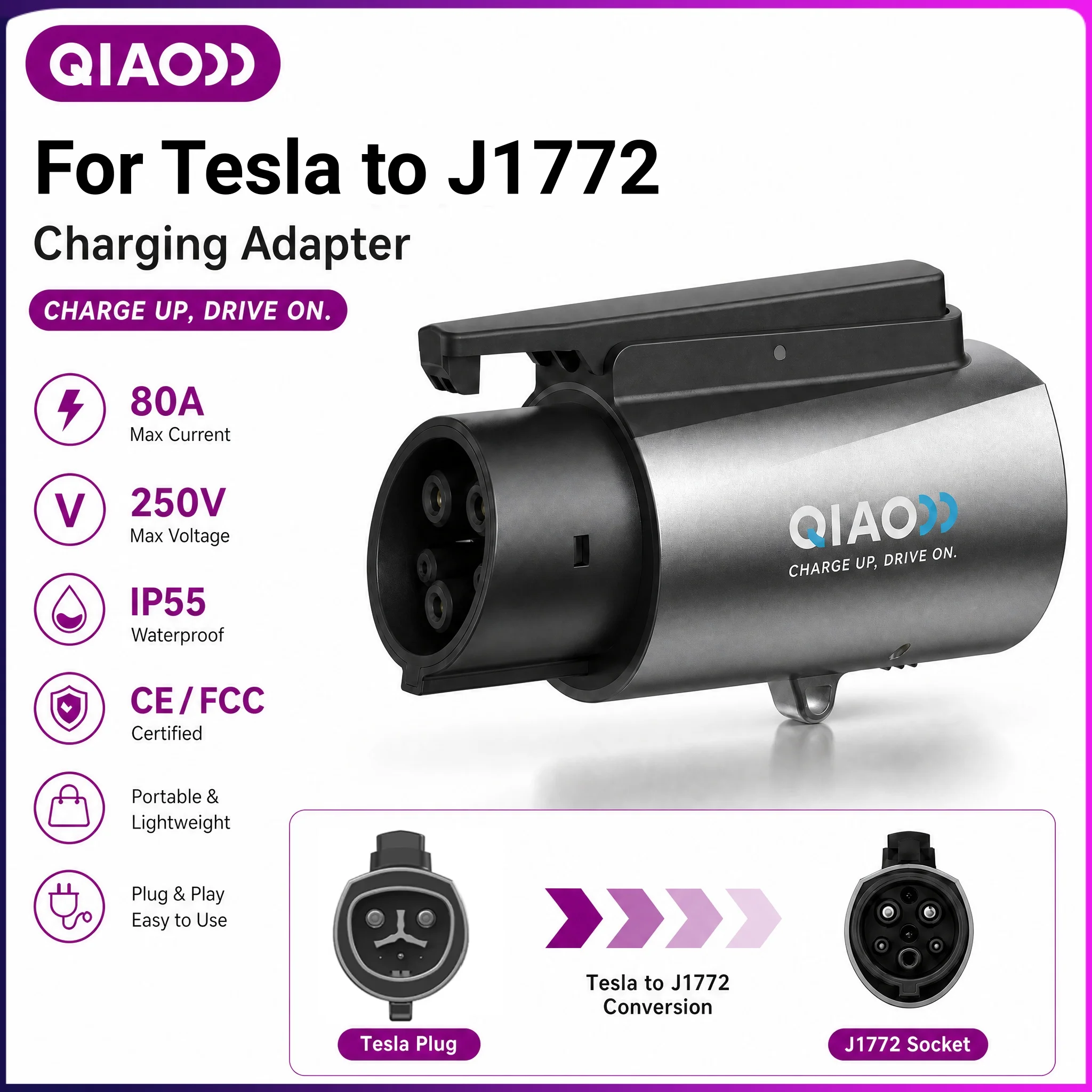 For Tesla To J1772 60A 250V NACS to J1772 Adapter Level 2 EV Charging Compatible With For Tesla Wall Connector Mobile Connector