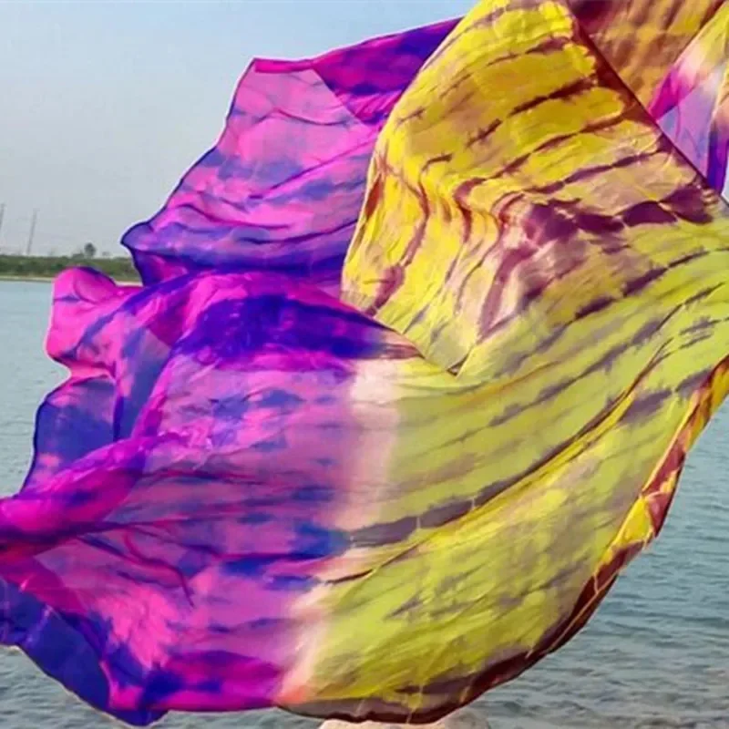 Akcesoria do stroju do tańca brzucha, jedwabne welony do tańca brzucha tie-dye, 250*114 cm, rekwizyty do występów scenicznych, super lekkie, kolorowe, zwiewne, z motywem kwiatowym.