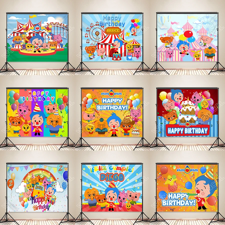 Plim Custom Backdrop Plim Friends Backdrop Nesho Mei Li Hoggie Acuarella Bam Banner 1st Kids Birthday Poster Decor Photo Prop