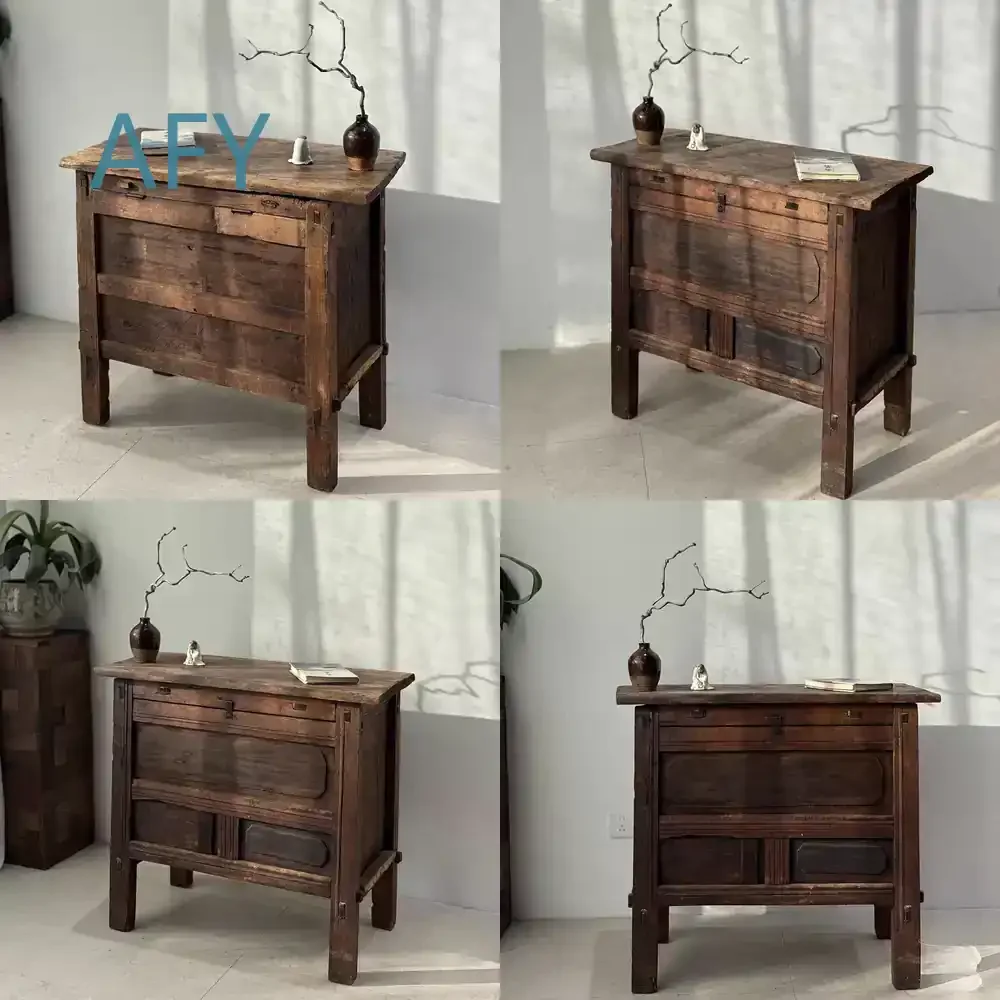 Wabi Sandy Wind Solid Wood Entry Cabinet for B & B Medieval Furniture Foyer Wall Cabinet for Old Elm Locker Entryway Storage