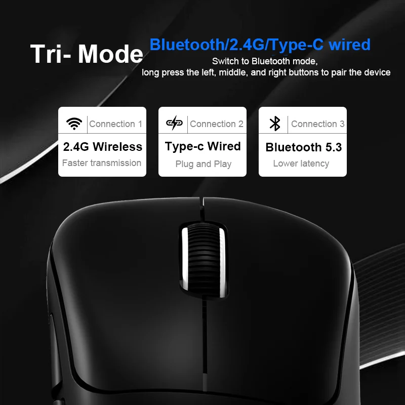 Tri-Mode 12800DPI Gaming Maus 2,4G Wireless Bluetooth 5,3 Typ-C Wiederaufladbare Wired 55g Leichte Esports Mäuse für Laptop PC