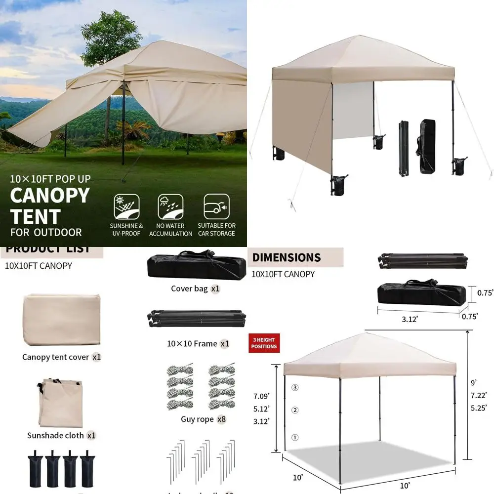 

Portable 10x10 Canopy Tent with Sidewalls, Outdoor Beach Camping Sun Shelter with Carry Bag & Sand Anchors