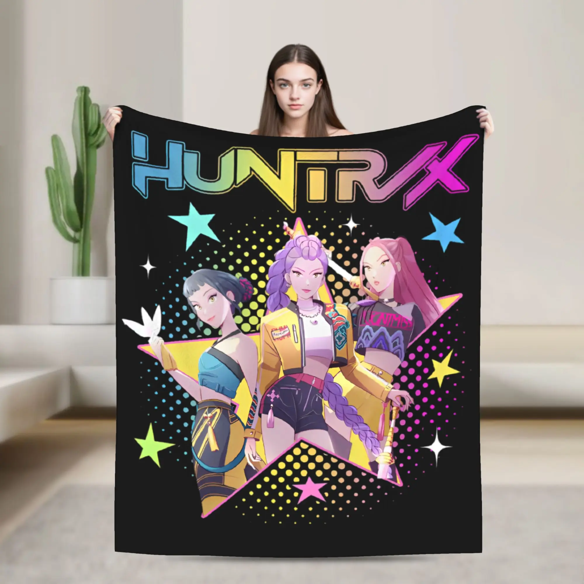 

Huntrix Kpop Demon Hunters вязаные одеяла Zoey Rumi Mira плюшевое одеяло кровать диван с принтом мягкие теплые покрывала