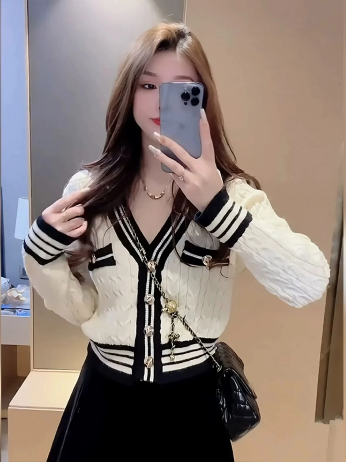 

Sweet Spicy V-Ne Color Blo вязаный свитер пальто женский осенне-зимний новый универсальный вязаный открытый кардиган