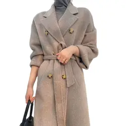 Albaka Cashmere Thicken Double-sided Overcoat Women Alpaca Fashion Slim Beautiful Woolen Long Suit Coat With Belt Dropshipping