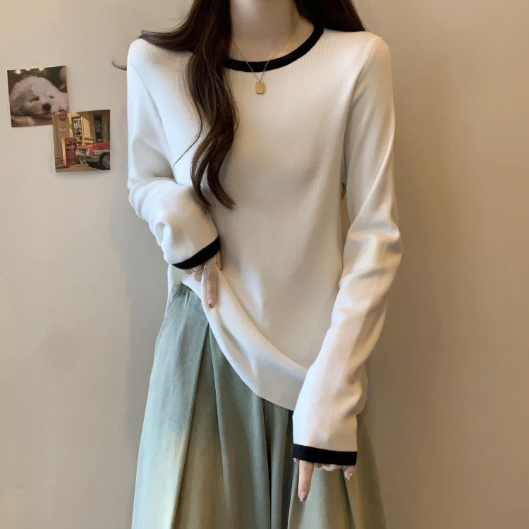 

Loose Fit Color Blo round Ne Knitwear Pullover Korean Sle Base irt Top for Women Autumn Winter New Arrival