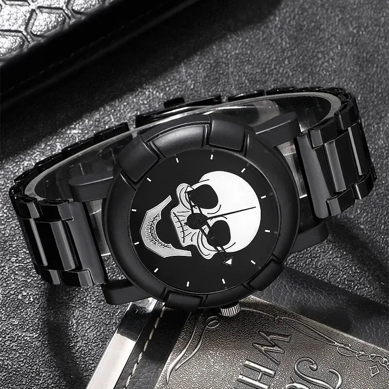 Fashion Mens Luxury Skull Watch Classic Dial Design Stainless Steel Band Business Quartz Wristwatch Casual Sports Men Watch Relo