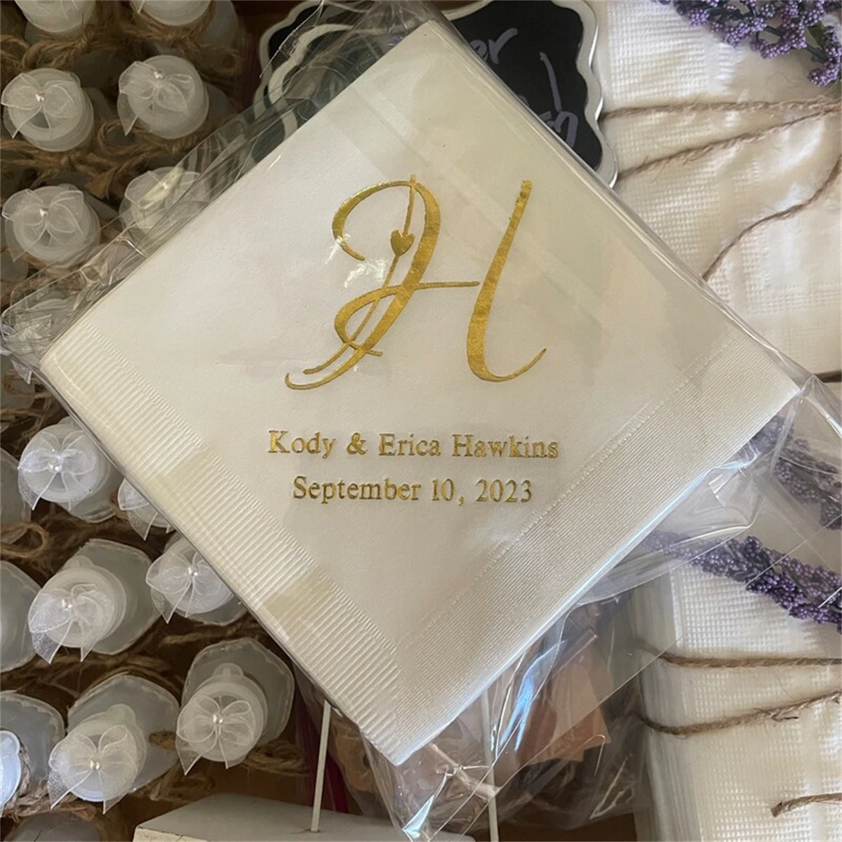 50Pcs Custom Initial Personalized Napkins - Custom Wedding Napkins - Anniversary Napkins - Baby Shower Napkins -Cocktail Napkins