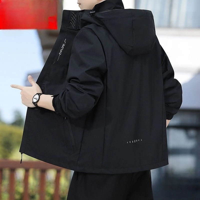 Men's Spring Autumn Casual Outdoor Jacket Removable Hat Three-Proof Couple Style Standard Fit Youth Outerwear Zipper Closure