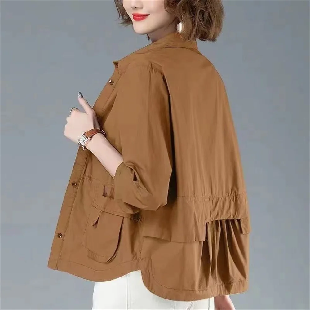 

Plus Size 4XL Thin Short Jacket For Women Spring And Summer 2025 Mom's Loose Casual Cardigan Shirt Windbreaker Jacket Top Outwea