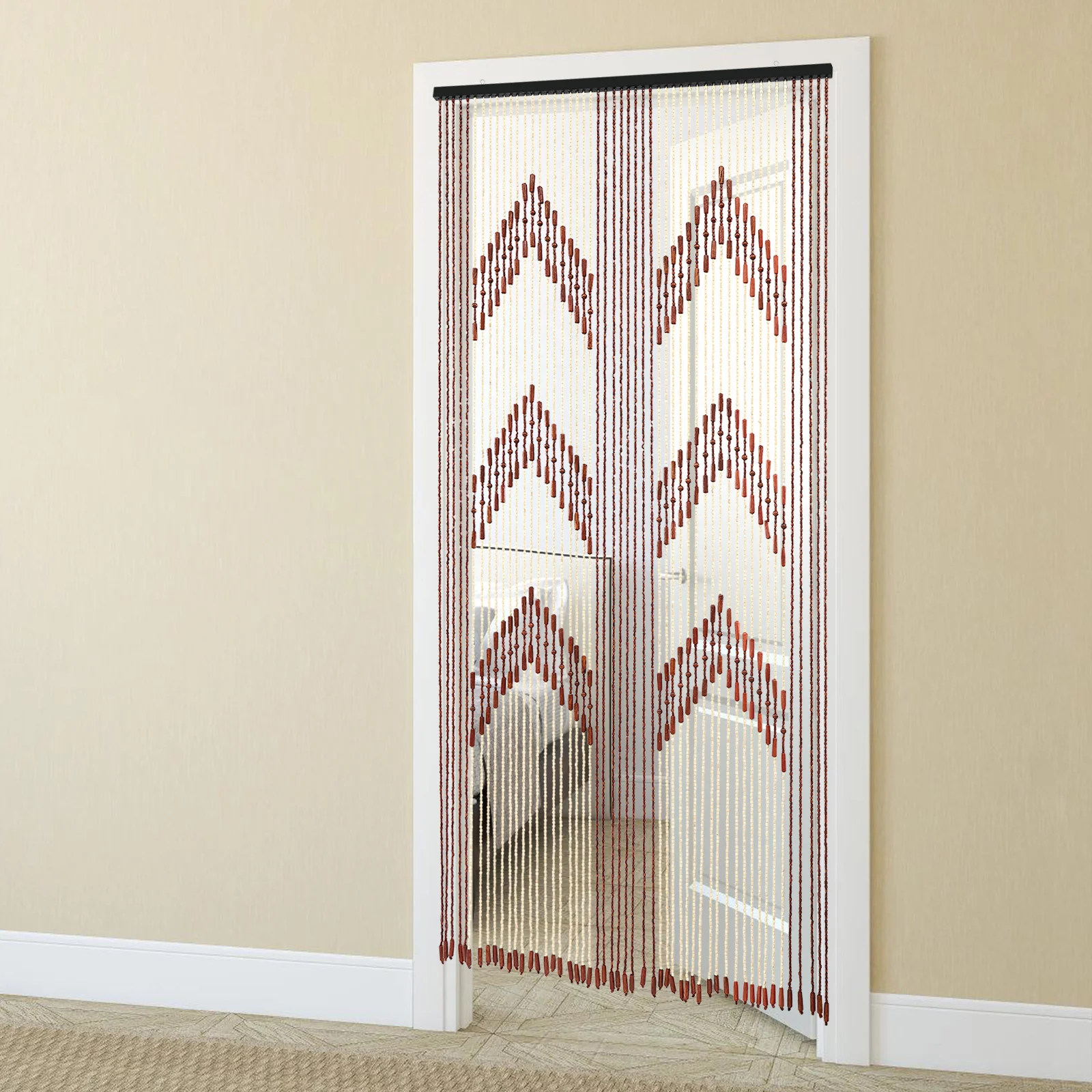 

Бамбуковая деревянная занавеска из бисера, красочная занавеска из бисера для дверного проема, простая установка, круглые подвески из бисера