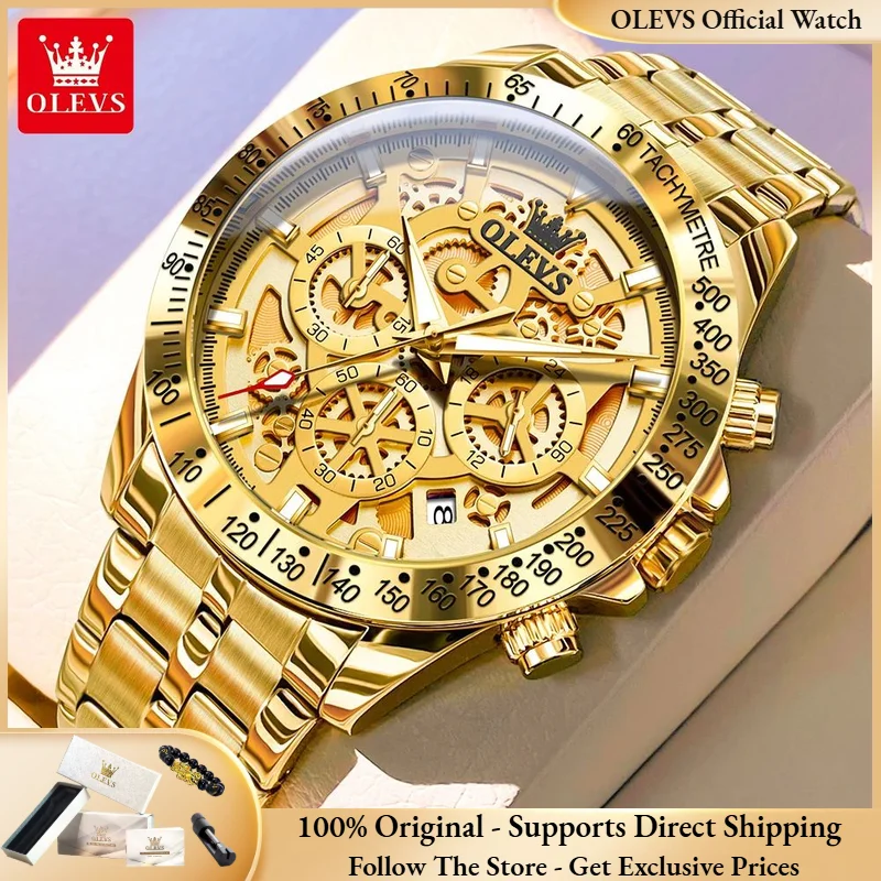 

OLEVS 9913 Men Watch Luxury Brand Gold Quartz Watch Fashion Business Hollow out Waterproof HD Luminous Original Men Quartz Watch