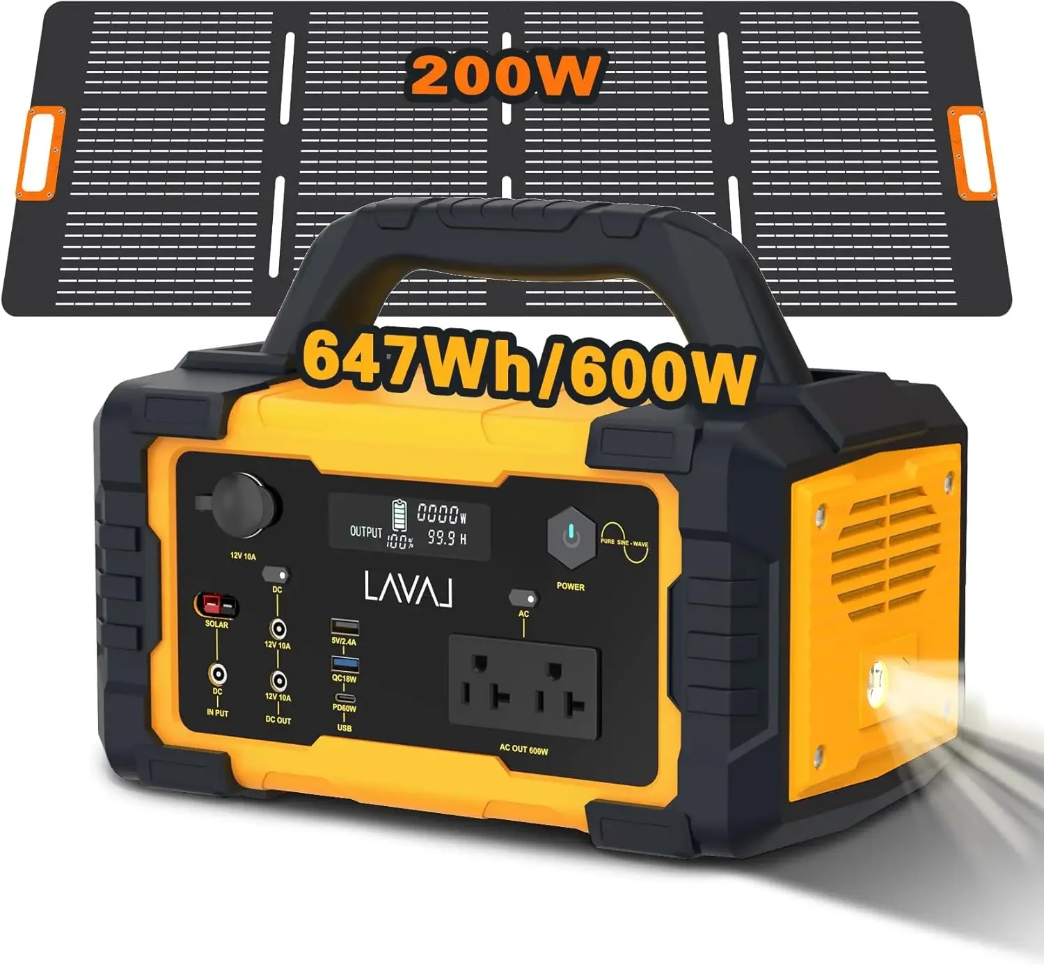 

Solar Generator 600W Portable Power Station with 200W Foldable Solar Panel, 647Wh Lithium Battery, 120V/600W AC Outlet, Quiet