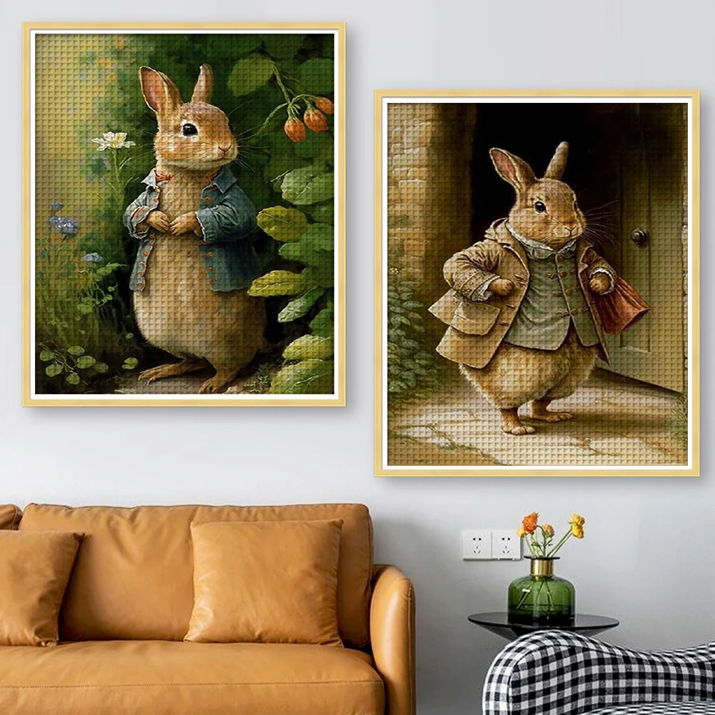 

2Pcs Rabbit Printed Cross Stitch Kit 40x50cm DIY 11CT Thread Art Needlework