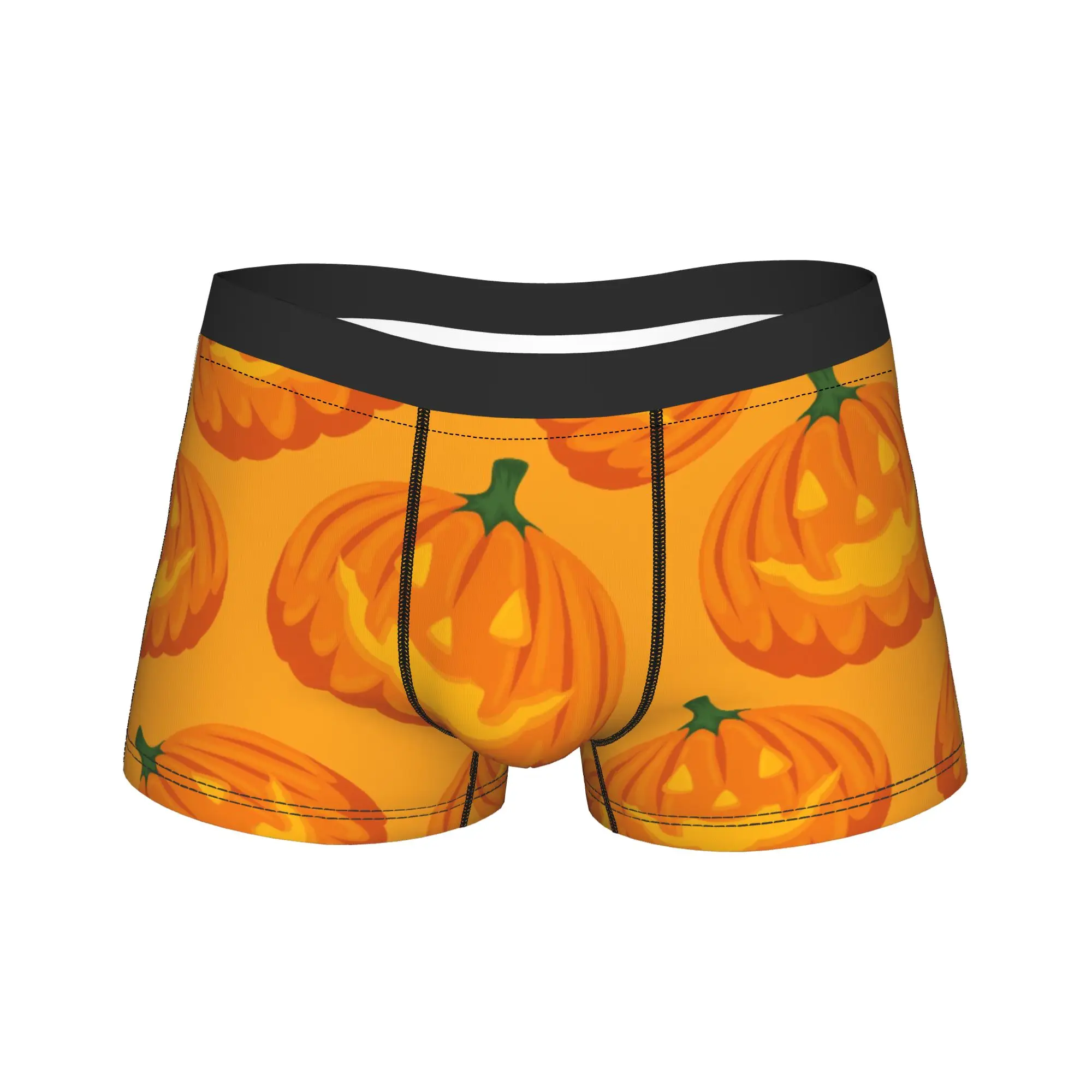Men Halloween Pumpkin Smile Pattern Long Underwear  Sexy Boxer Briefs Shorts Panties Male Soft Underpants Plus Size