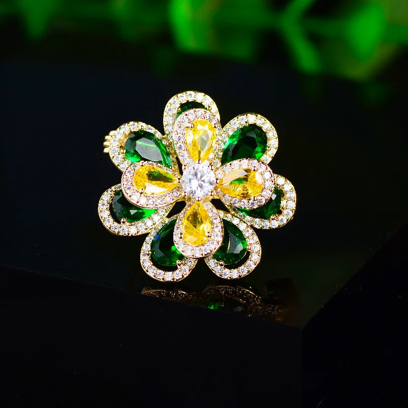 2023 Fashion Double Flower Elegant Atmosphere Colorful Zircon Floral Broochpins Clothing Pin Suit for Woman Accessories Ornament