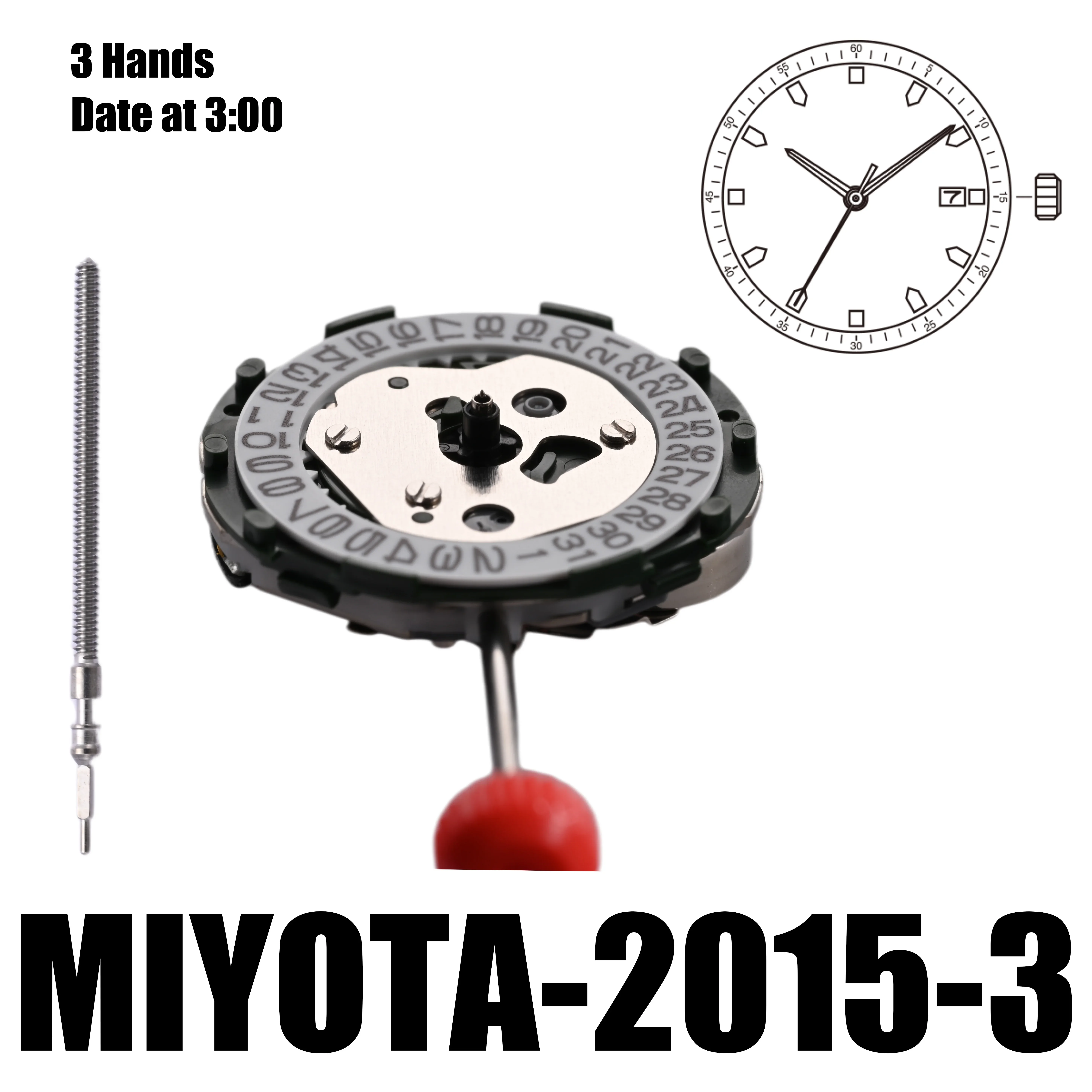 Miyota 2015 Standard｜Movements MIYOTA Quartz watch Movement Cal.2015, 3 Hands Date At 3:00/6:00 Size:6 3/4×8''' Heigh:4.15mm