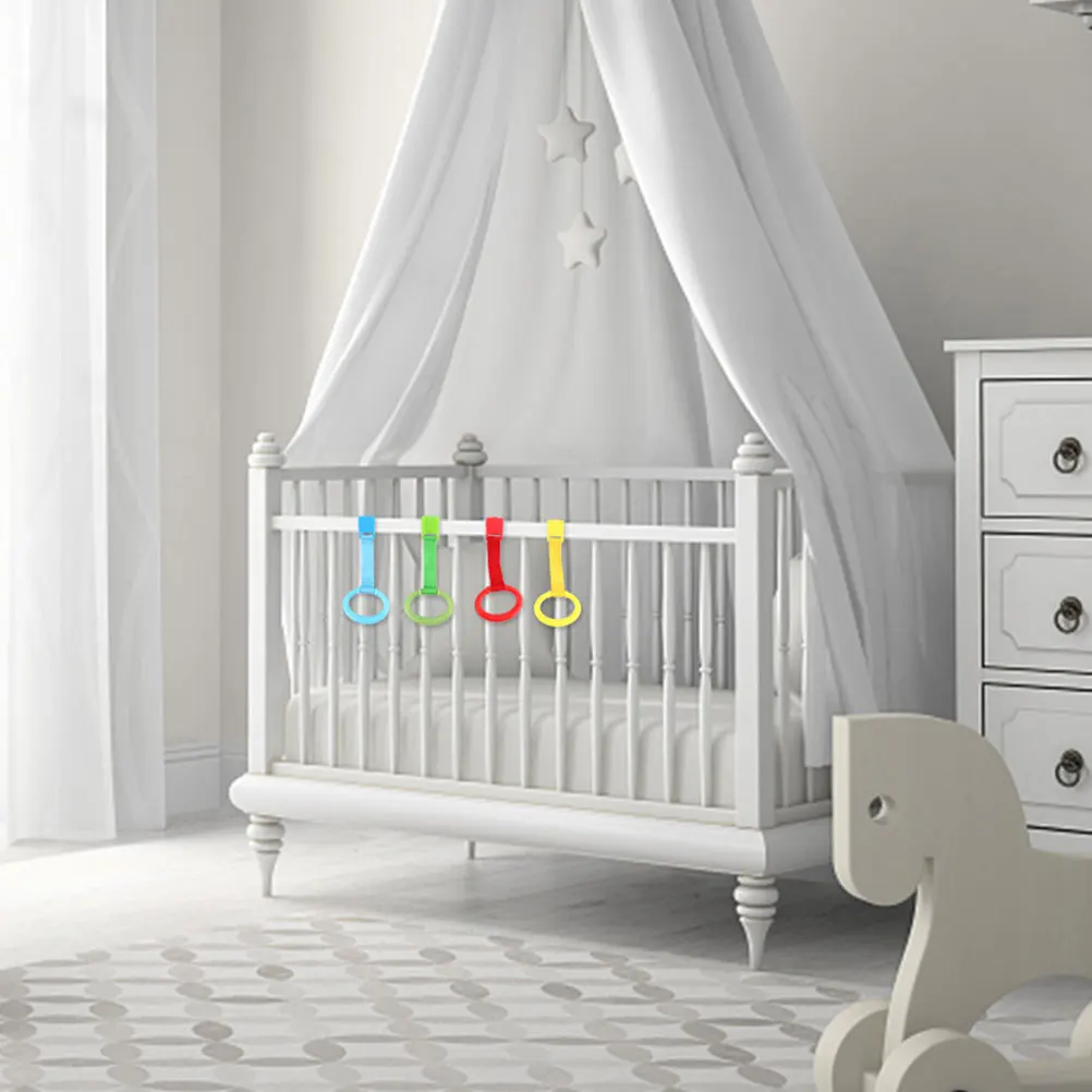 4 anneaux de tirage suspendus pour lit de bébé, poignées d'apprentissage pour bébé, anneaux de préhension pour apprendre à marcher, chambre d'enfant