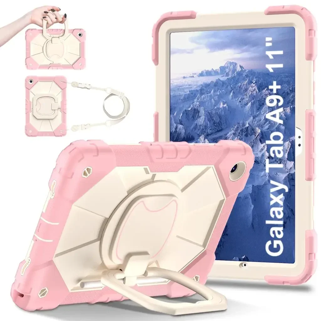 Heavy Defensive Armor Shockproof Tablet Case for Samsung Tab A11 11in Tab A9 11in 360°Rotating Bracket Anti-lost Wristband Cover