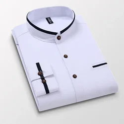 Tfetters outono camisa de manga longa masculina camisas de grandes dimensões design de bolso estilo coreano gola alta camisa fina roupas masculinas