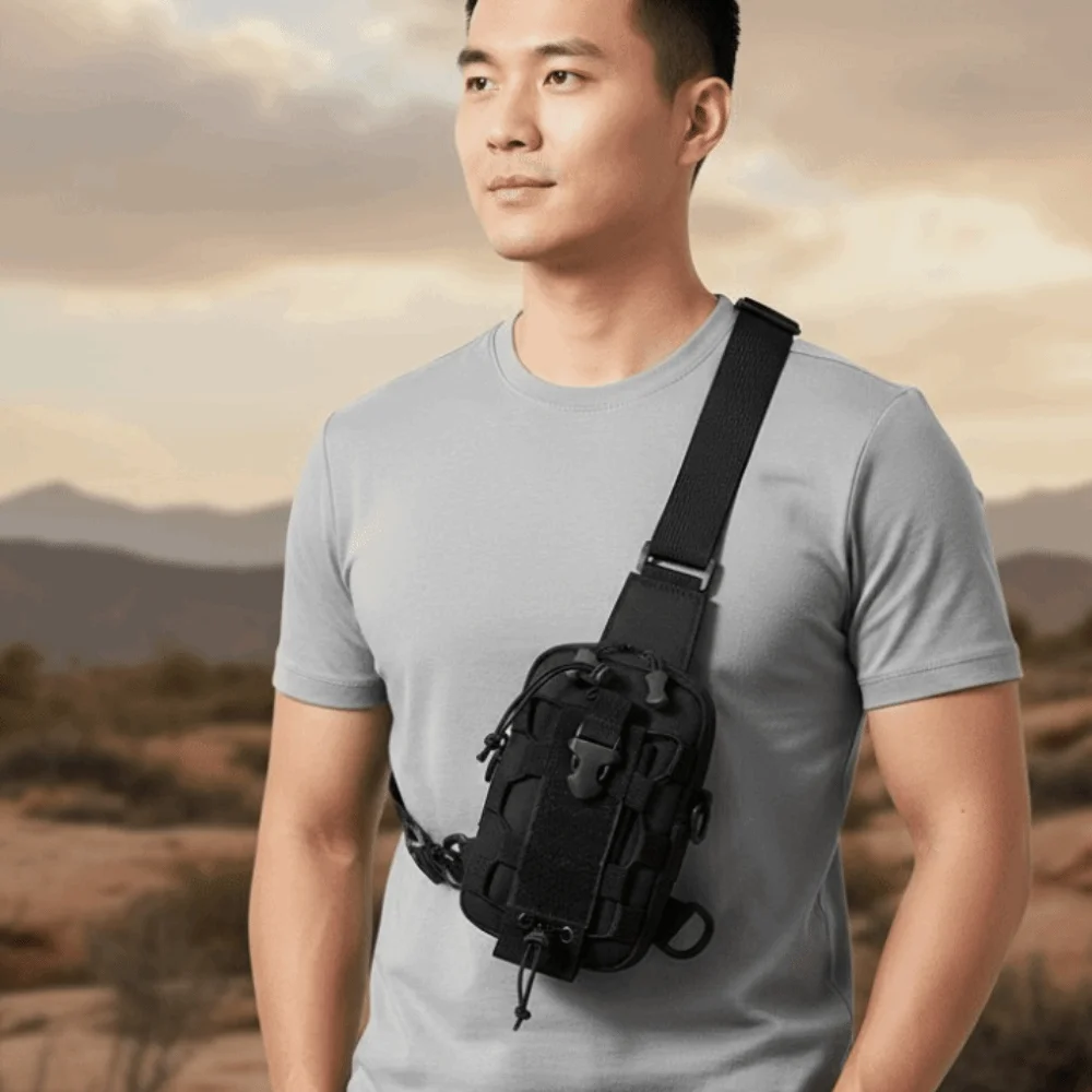 

Multi-functional Men's Nylon Waist Pack Solid Color with Water Bottle Holder Riding Shoulder Bag Adjustable Strap Large Capacity