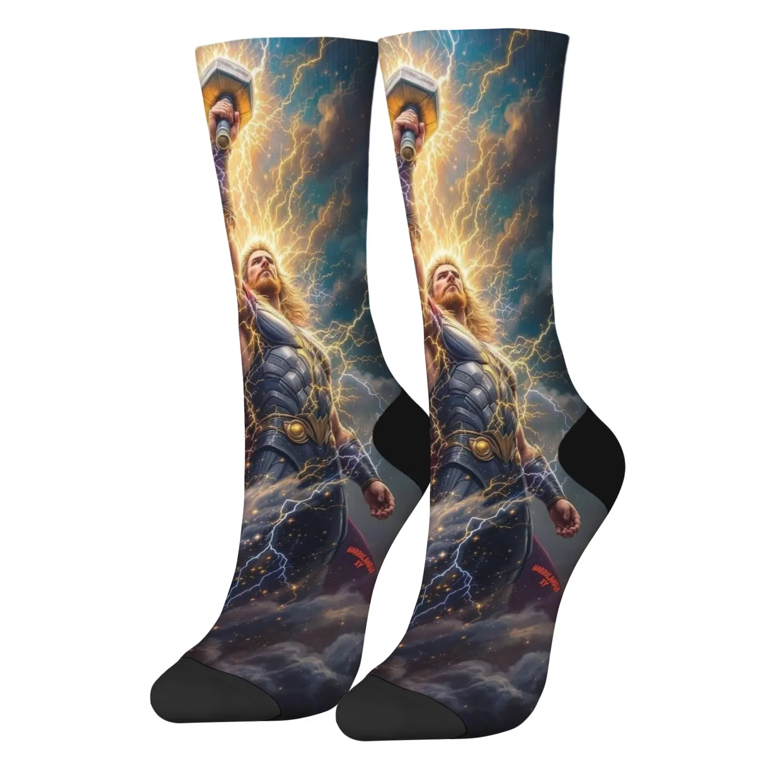 Customizable Dynamic Marvel Thor Mid  Crew Socks - Epic Lightning Effects Design - Soft & Durable - Perfect for Marvel Fans!