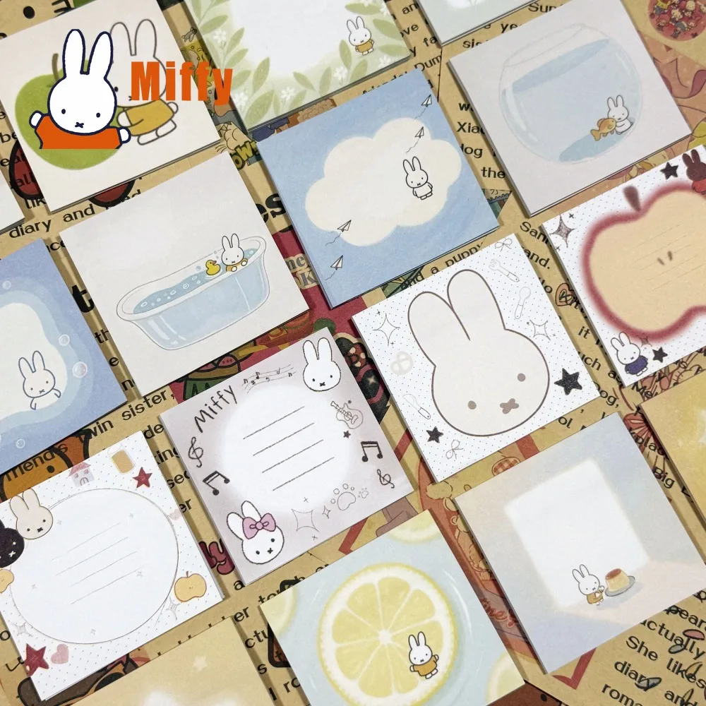 Kawaii Miffy Sticky Notes Cute Memo Pads Adorable Pastel Green Blue Beige Orange Floral Apple Lemon Design School Office Gift