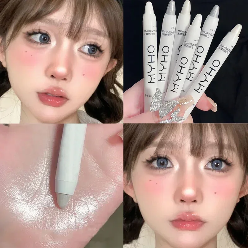 Heallor Glitter Highlighter Pen Waterproof Pearlescent Matte White Sliver Diamond Brighten Lying Silkworm Eyeshadow Stick Facial