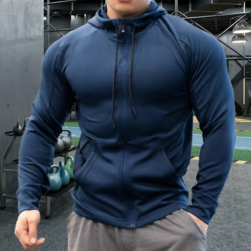 Sudaderas con capucha deportivas de alta calidad para hombre, chaqueta de marca superior para Fitness, gimnasio, correr, trotar, ropa deportiva,