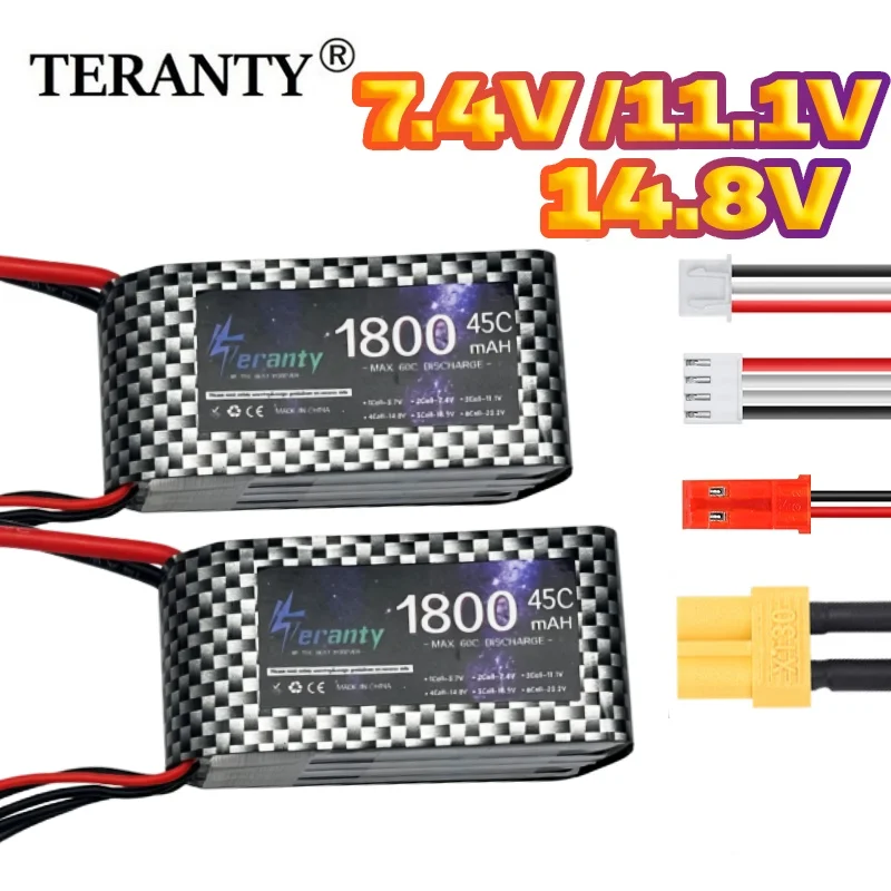 Batterie Lipo TERANTY 2S 3S 4S 1800mAh 45C pour voiture RC, bateau, quadricoptère, drone, camion, légère, 7.4V 11.1V 14.8V