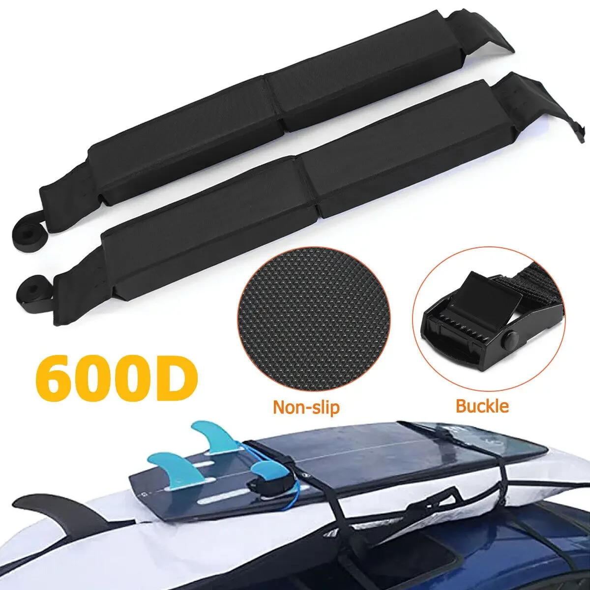 Black 600D Oxford Universal Car Top Roof Soft Rack Cross Bars Kayak Holder Luggage Carrier