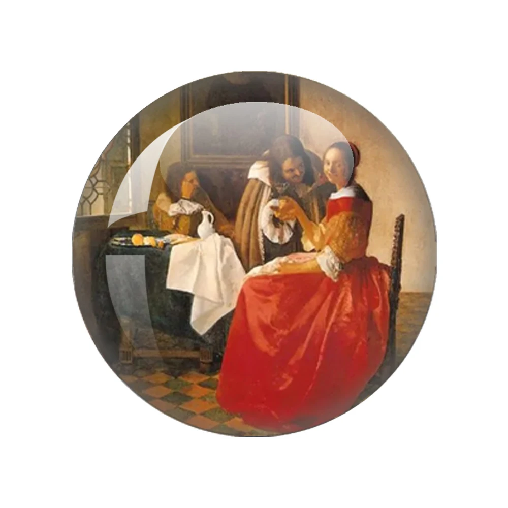 12pcs/lot Art Oil Painting Pearl Girl Vermmer 12mm-40mm Round Photo Glass Cabochon Demo Flatback Jewelry Making Findings Gift