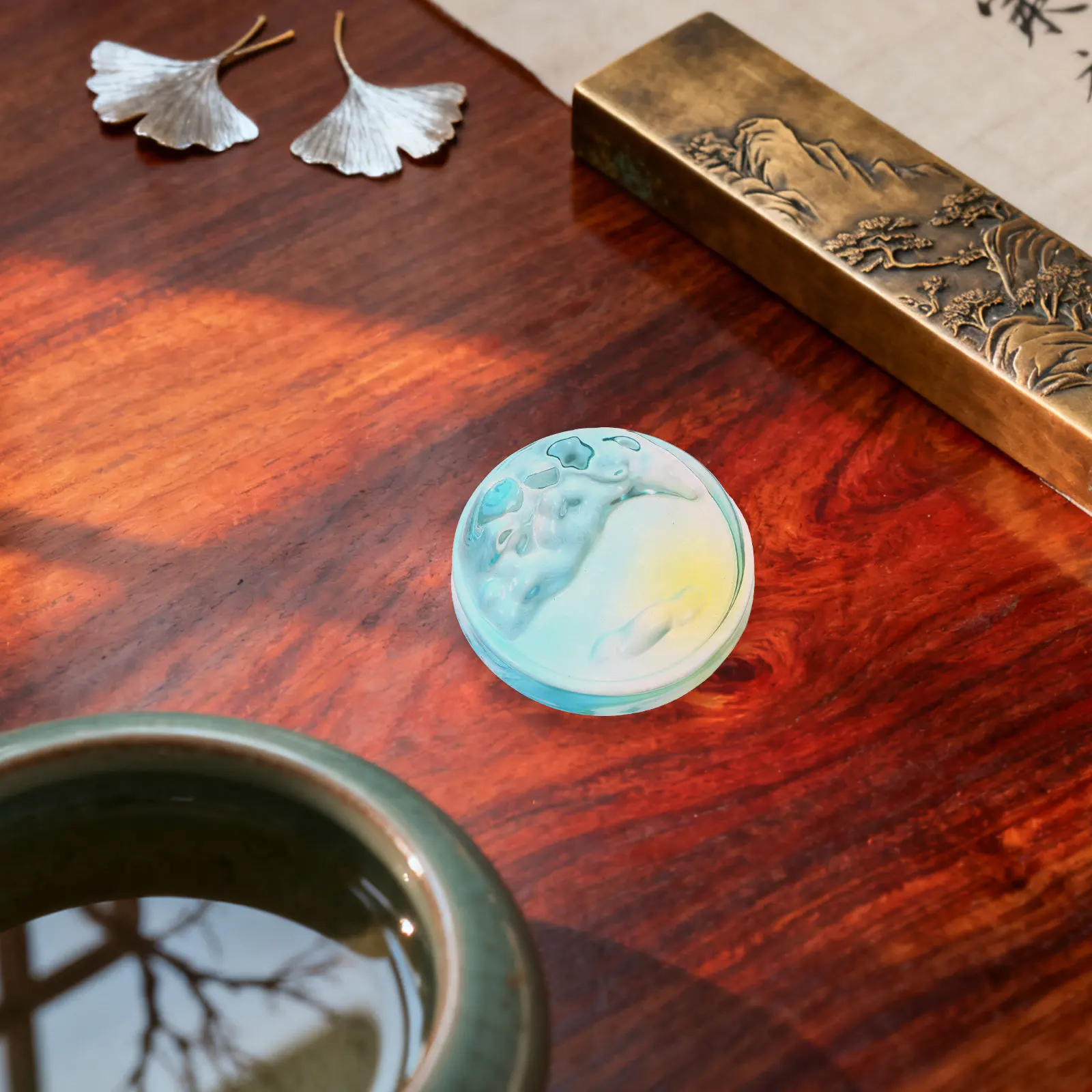 Circular Glass Ink Dish Plate Ink Storage Holder Brush Rest for Chinese Calligraphy Sumi Painting Watercolor Drawing Practice