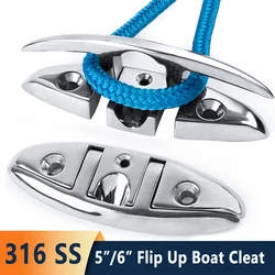 5 inch/6 inch Boat Folding Cleat Marine Hardware 316 Stainless Steel Mirror Polished Flip-up Mooring Boat Cleats