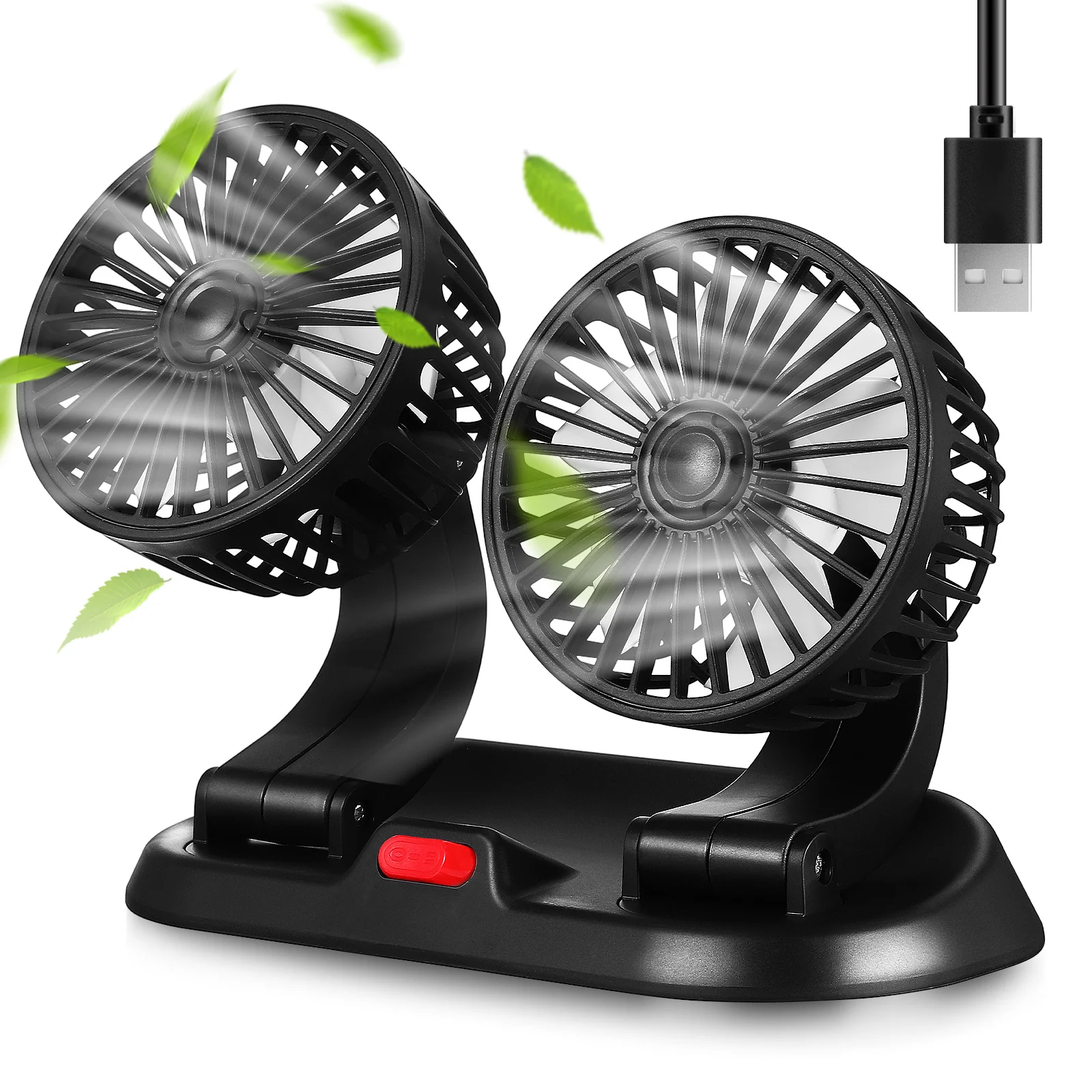 

Car Fan Vehicle Double Head Electric Automatic Fold Up Truck Fans That Blow Cold Air Portable Small Rechargeable Cooling