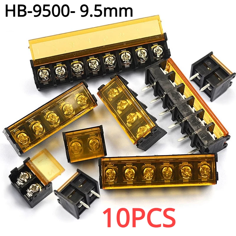 10Pcs HB-9500 2P-10P 9.5mm Barrier Terminal Block Connector with Cover PCB Mount connector