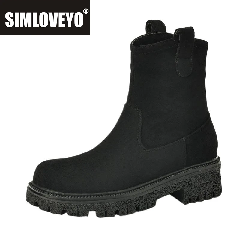 

SIMLOVEYO 2024, модные женские ботильоны из флока, замши, толстые каблуки, размер 4 см, 41 42, 43, мягкие повседневные ботильоны