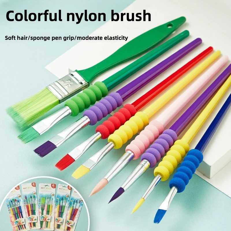 Children's Graffiti Colored Plastic Short Rod Brush Beginner Watercolor Acrylic Art Painting Gouache Brush Painting Material