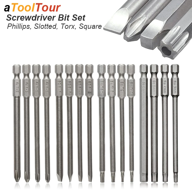 Magnetic Screwdriver Bit Set Slotted Phillips Square Torx Screw Drill Bit Adapter Long Tip Head Power Tool Precision Bat 100mm