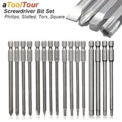 Magnetic Screwdriver Bit Set Slotted Phillips Square Torx Screw Drill Bit Adapter Long Tip Head Power Tool Precision Bat 100mm