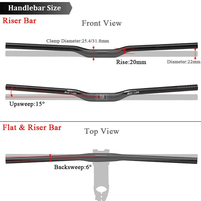 BUCKLOS 31.8mm MTB Handlebar Full Carbon 25.4mm Bicycle Ultralight Riser Bar 660mm 720mm 760mm Mountain Bike Handlebar MTB Parts