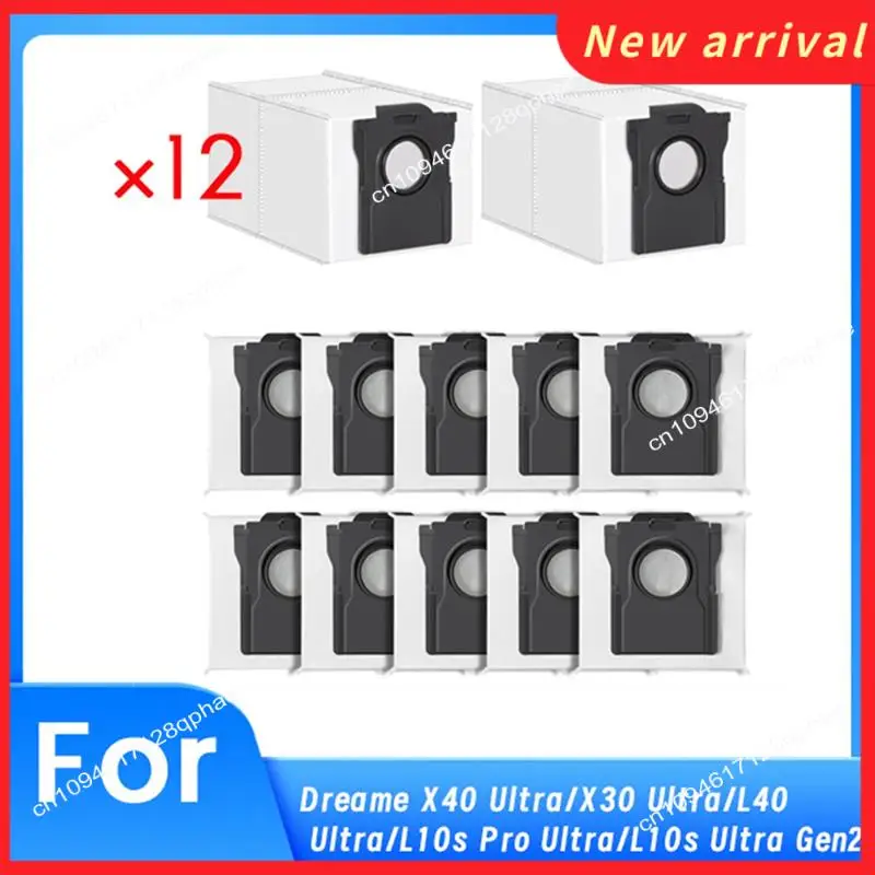 N89R 12 قطعة 3.2L كيس غبار كبير للاستعمال مرة واحدة لمكنسة Dreame X40 Ultra/X30 Ultra/L40 Ultra/L10s Pro Ultra/L10s Ultra Gen2