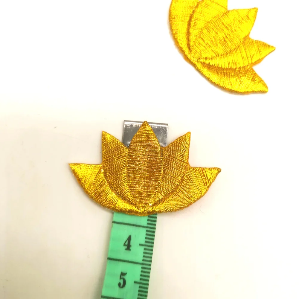 10 Pieces Gold Embroidered Patches Iron On Flower Appliqued Cosplay Costumes Lotus Flower Trims Crown Appliques