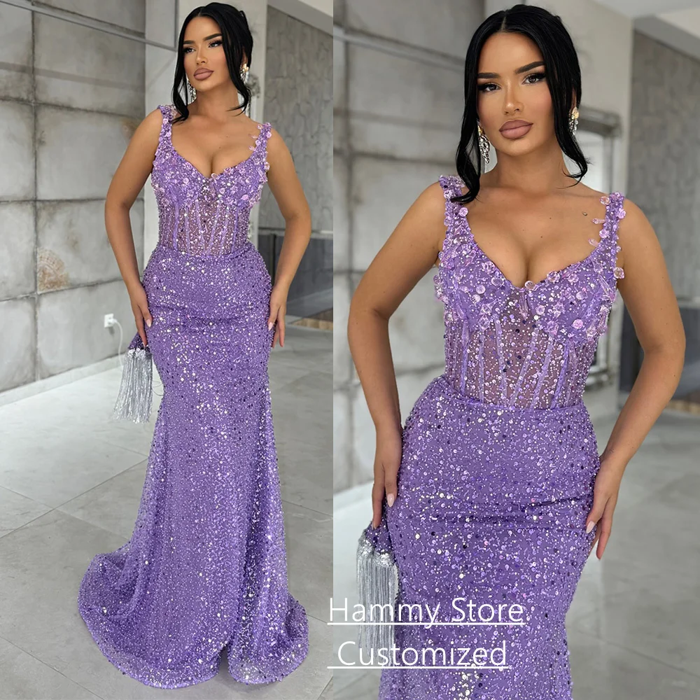 

Sexy Sequined Mermaid Evening Dress Customized Crystal See Through Corset Prom Gown Pageant Party Dresses Sweep Train