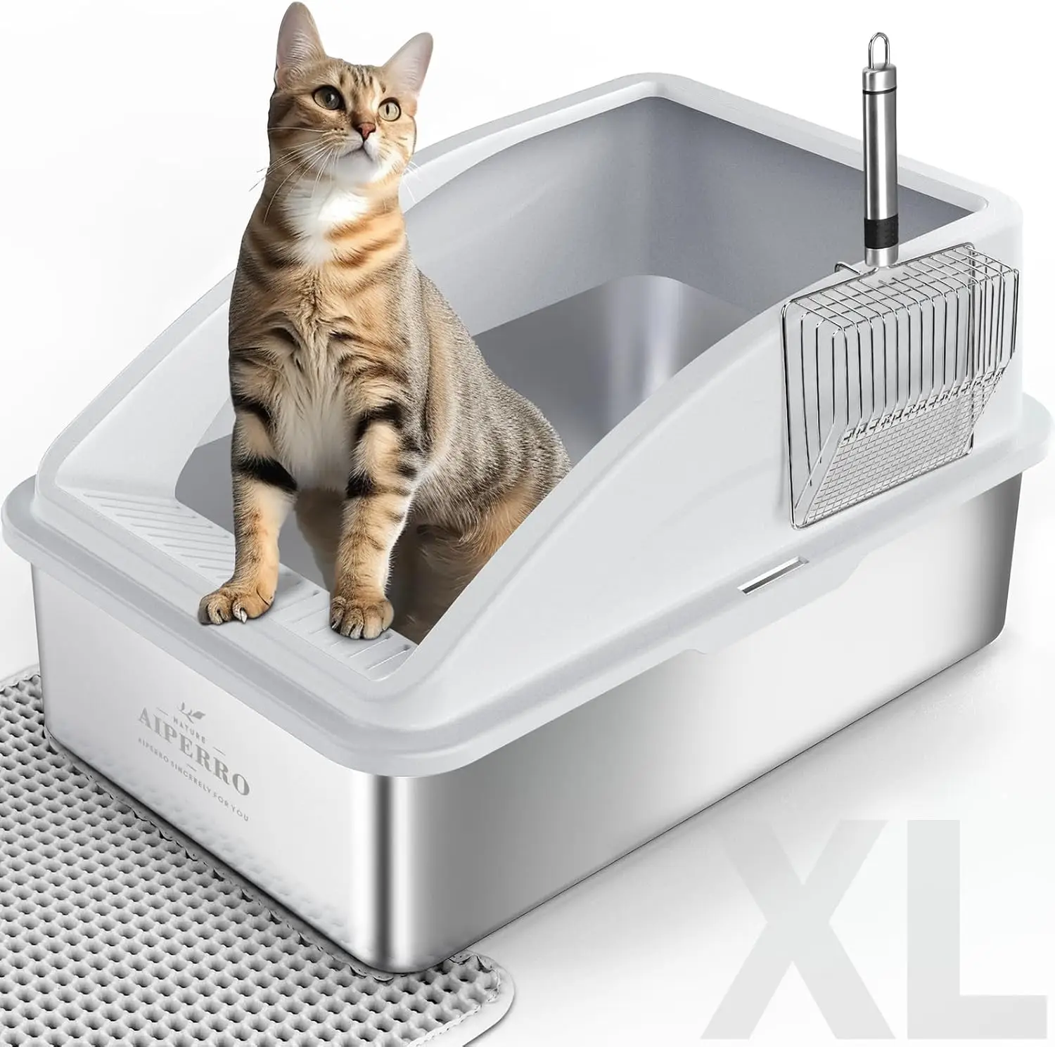 

Лоток для кошек из нержавеющей стали | Закрытые лотки для кошек XL с крышкой для крупных кошек | Высокие бортики, предотвращающие протекание мочи | Ненаправленный