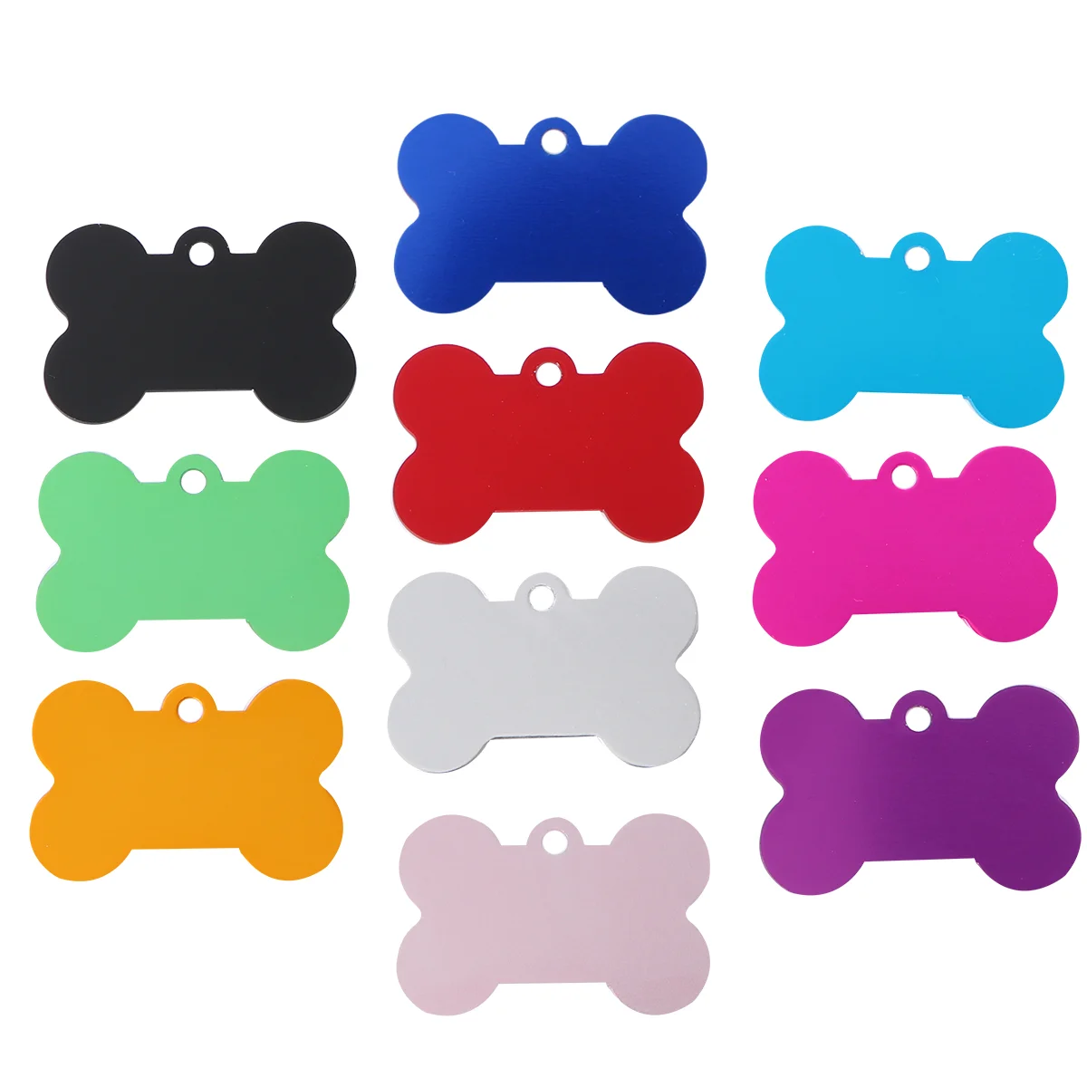 10 Pcs 38mm Pet Id Tag Bone Shape Double Sided Dog Cat Pet Name Phone Number Id Tag (10 Colors) Pet Tags