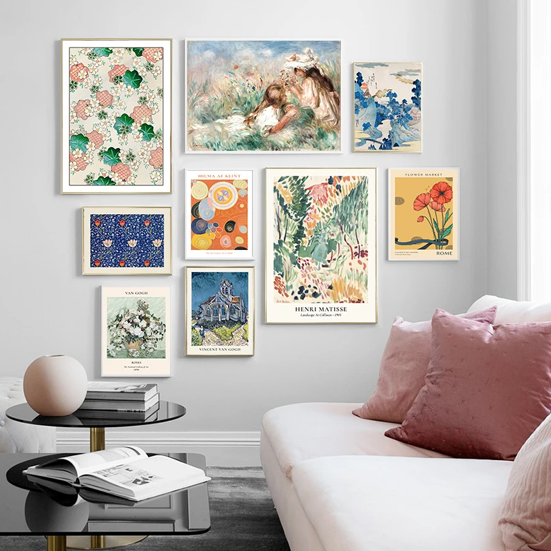 Van Gogh Vase Canvas Painting Castle Meadow Modern Wall Art Matisse Flower Market Art Painting Bedroom Living Room Decoration